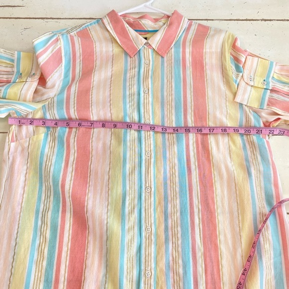 Striped Button Up Top Multicolor Metallic Women’s XL Preppy Coastal NWT - Picture 7 of 11